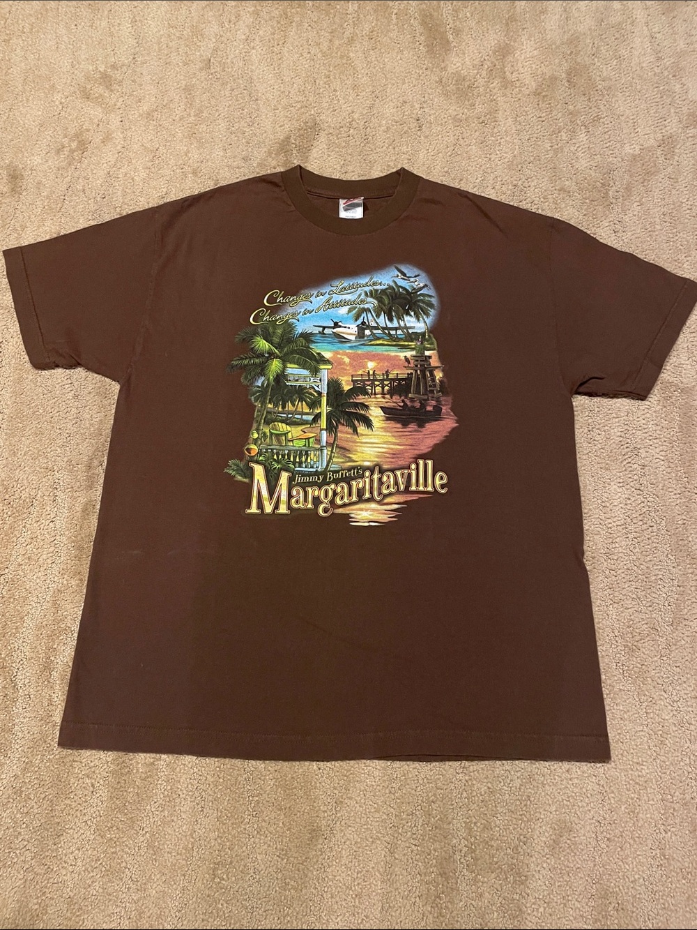 Margaritaville Brown New Orleans Short-Sleeve Graphic Tee with Tropical Sunset